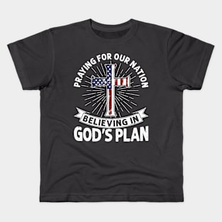 Praying For Our Nation Jesus American Flag Patriot Christian Kids T-Shirt